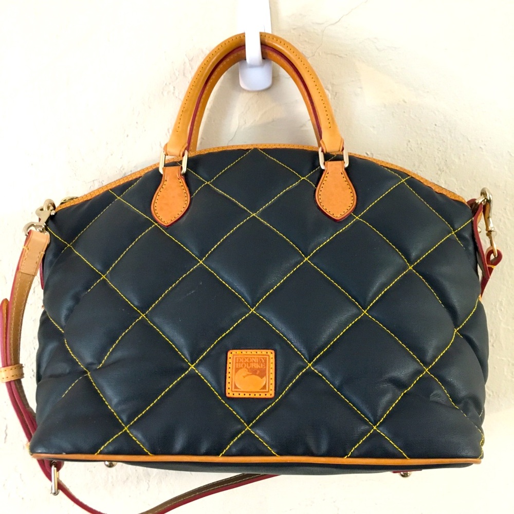 Dooney & Bourke Quilted Hobo Satchel Crossbody HandBag Vachetta Leather Trim